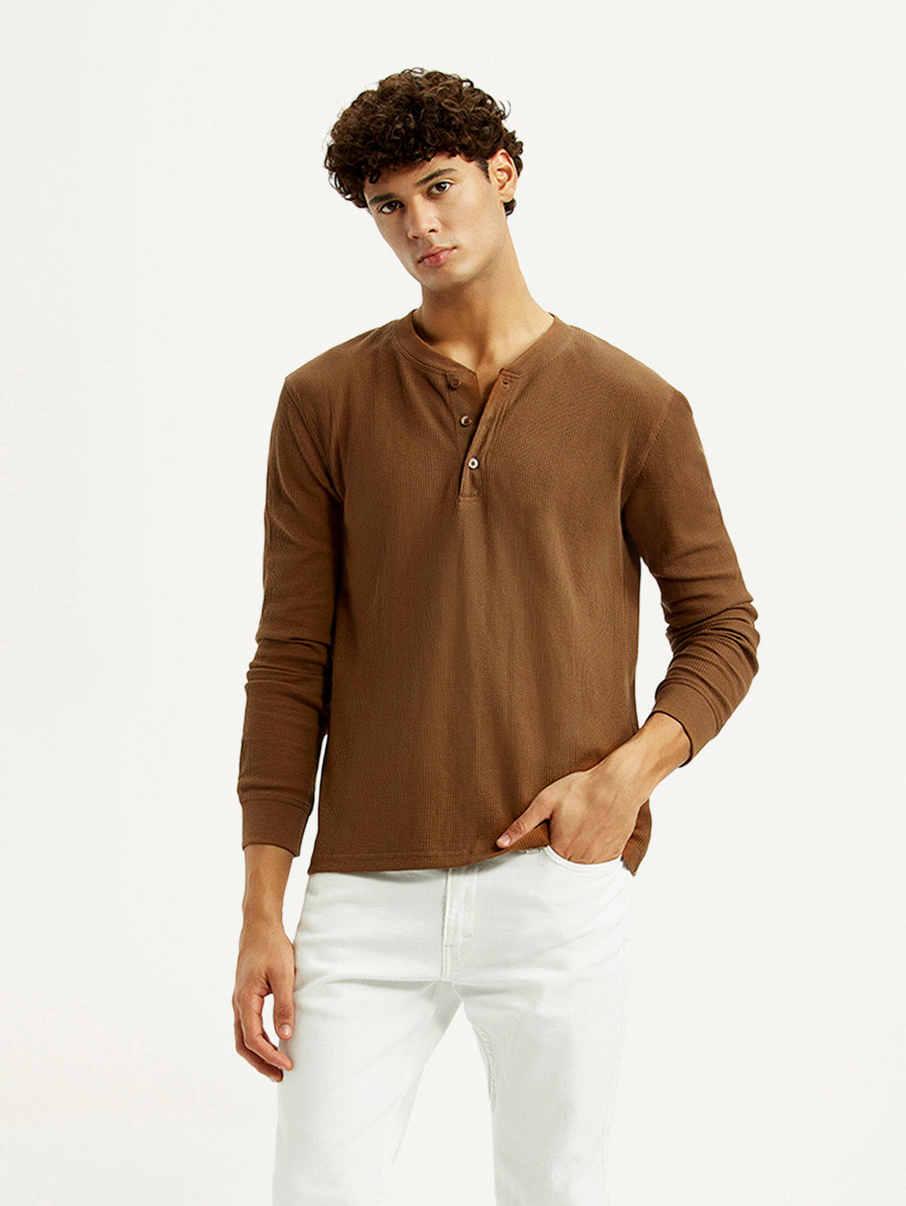 Men's Solid Henley Neck T-shirt