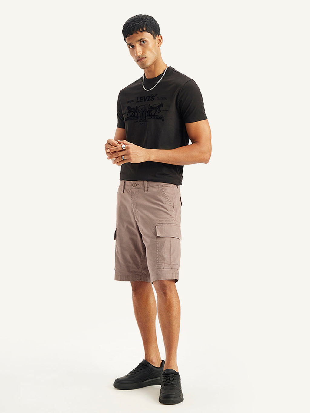 Men's Brown Regular Fit Cargo Shorts