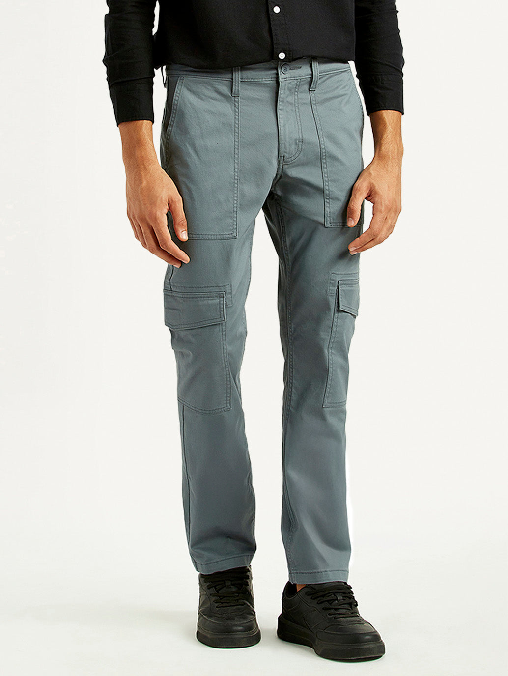 Men's Grey Slim Fit Cargo Trousers