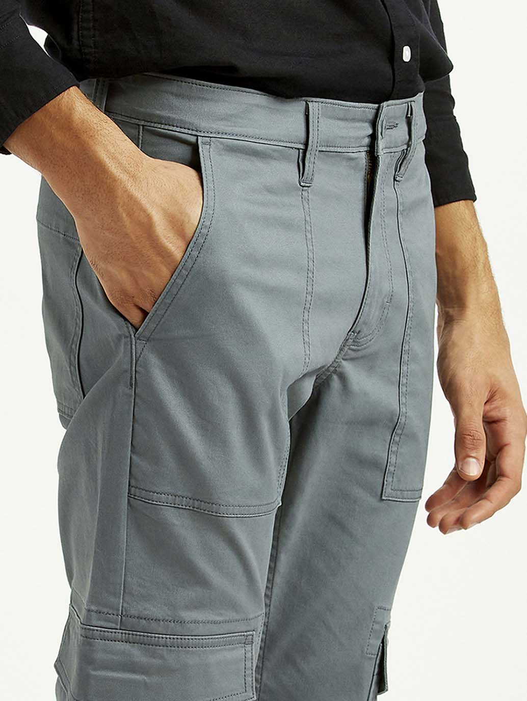 Men's Grey Slim Fit Cargo Trousers