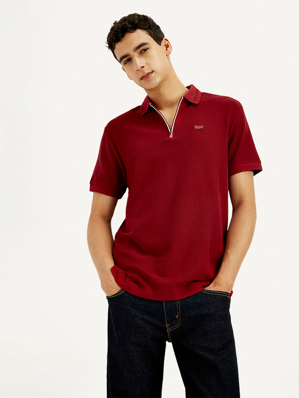 Men's Solid Red Slim Fit Polo T-shirt