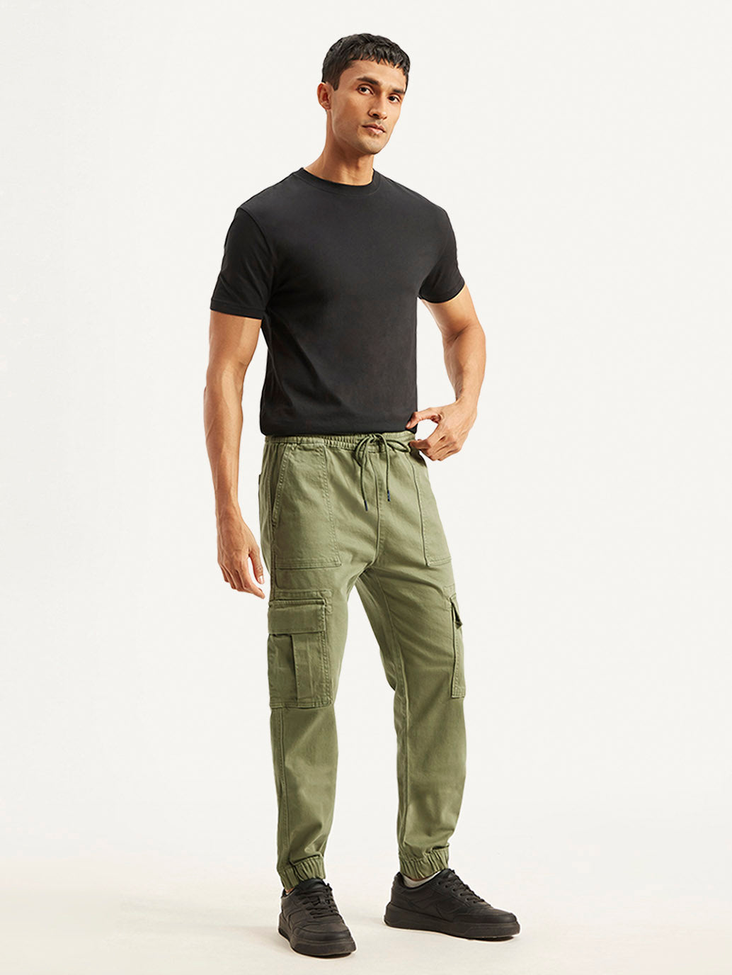 Men's Olive Loose Fit Cargo Trousers