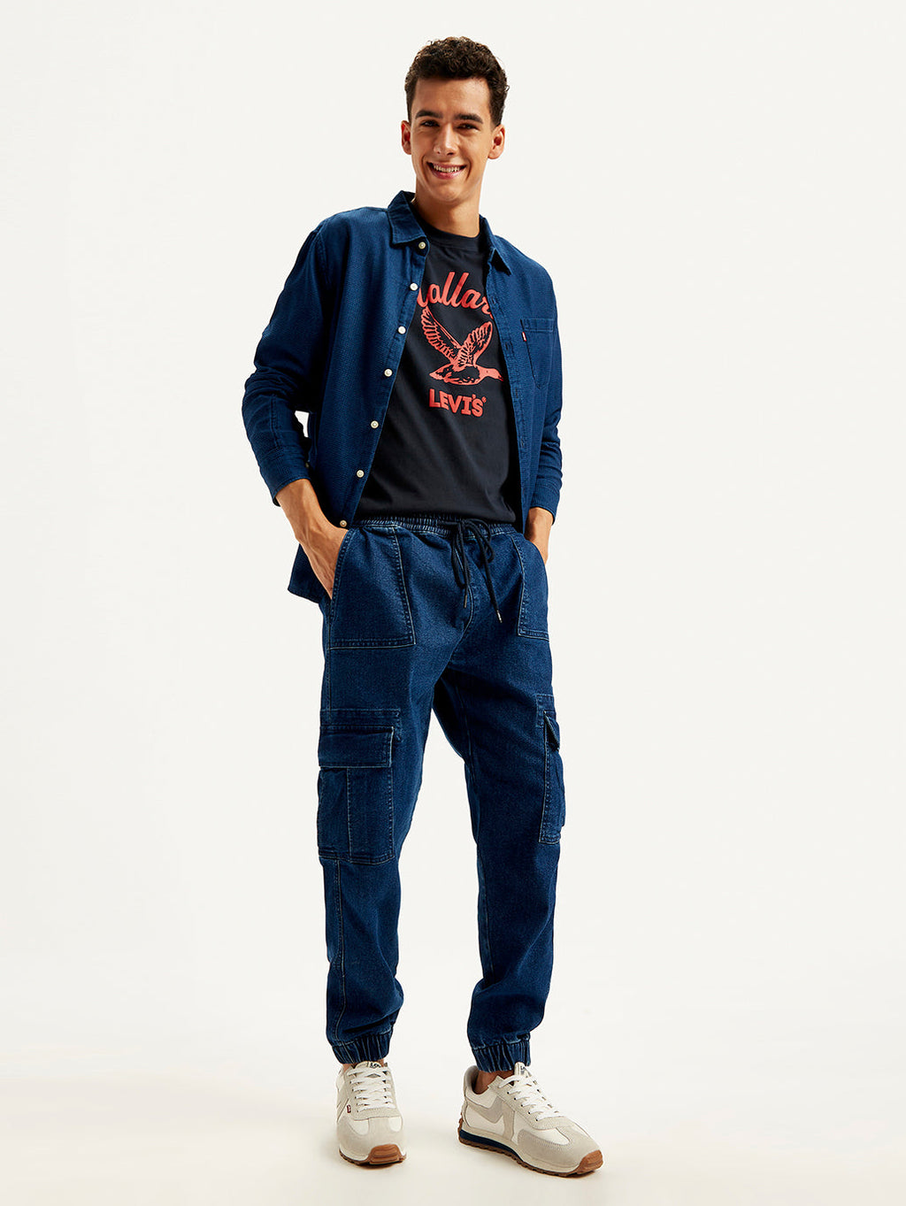 Men's Indigo Tapered Cargo Trousers