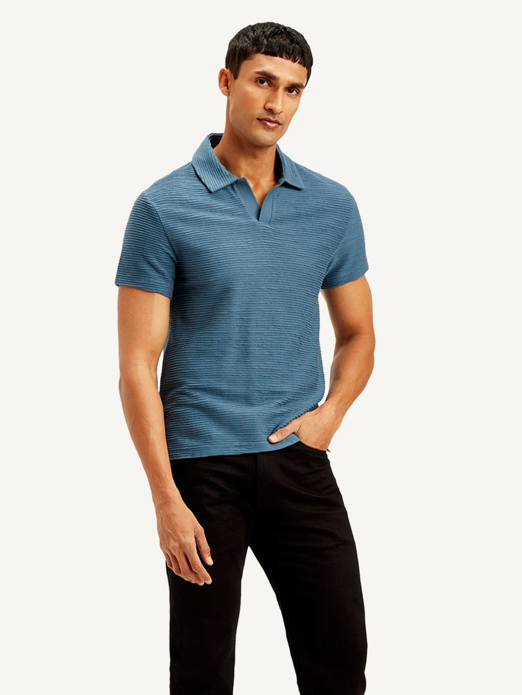 Men's Textured Slim Fit Polo Corduroy T-shirt