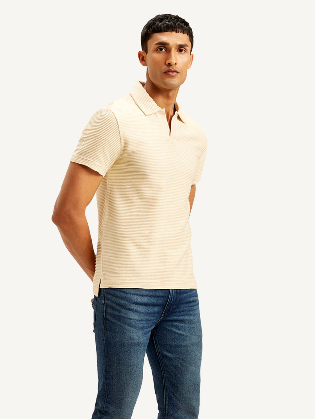Men's Textured Slim Fit Polo Corduroy T-shirt