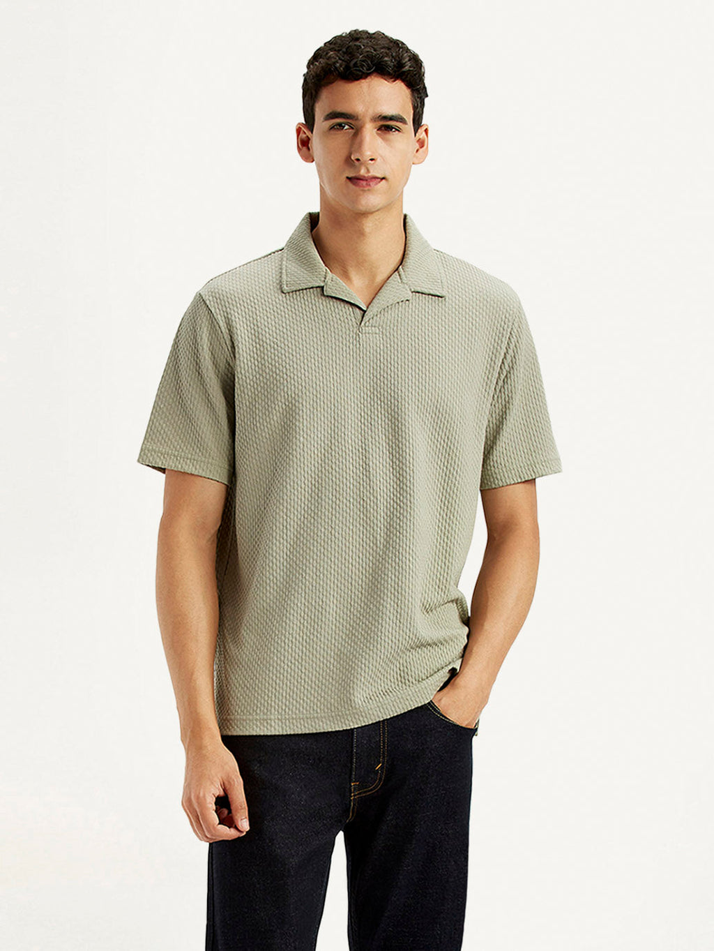Men's Textured Khaki Slim Fit Polo T-shirt