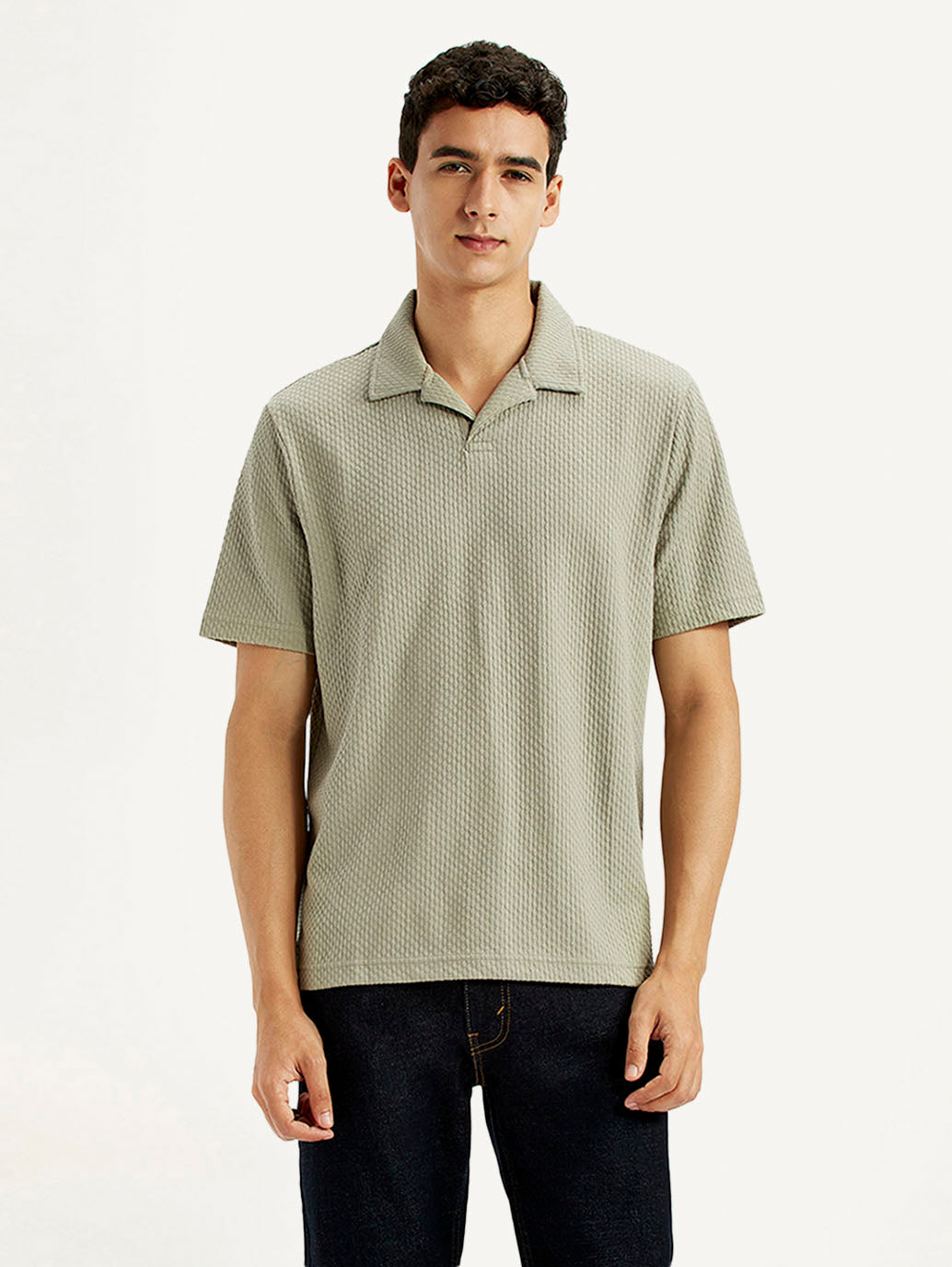 Men's Textured Khaki Slim Fit Polo T-shirt
