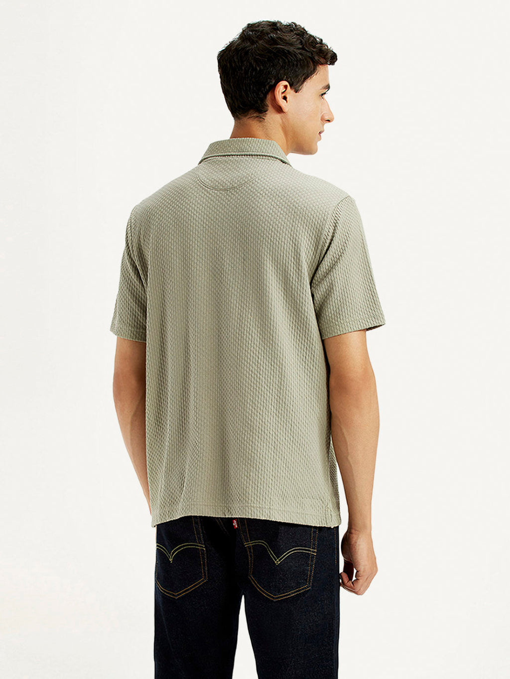 Men's Textured Khaki Slim Fit Polo T-shirt
