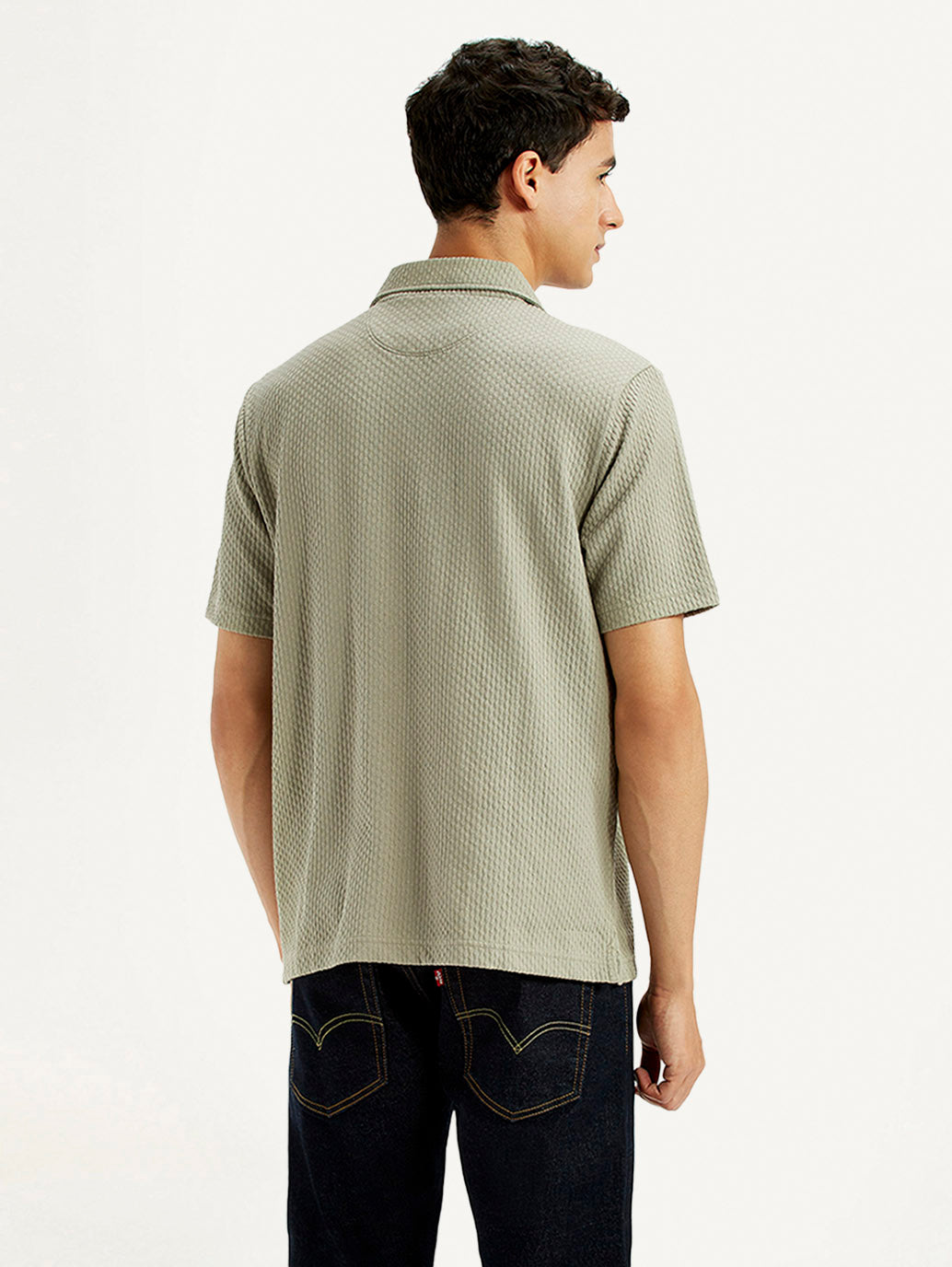 Men's Textured Khaki Slim Fit Polo T-shirt