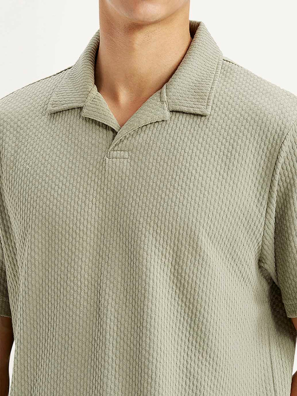 Men's Textured Khaki Slim Fit Polo T-shirt