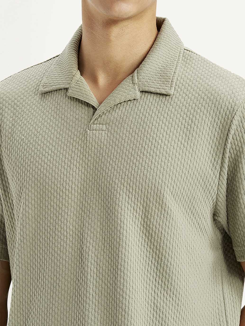 Men's Textured Khaki Slim Fit Polo T-shirt