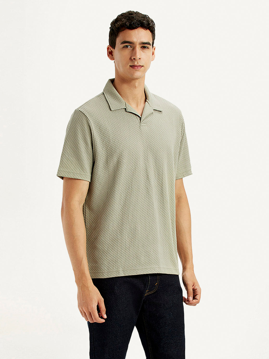 Men's Textured Khaki Slim Fit Polo T-shirt
