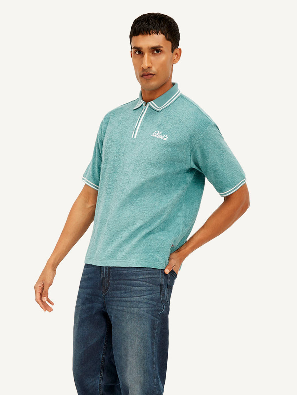 Men's Knitted Teal Polo T-shirt