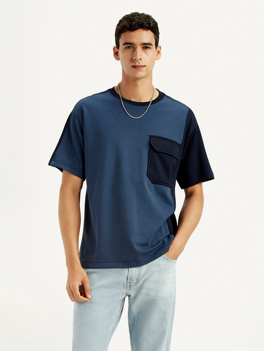 Men's Colorblock Blue Crew Neck T-shirt
