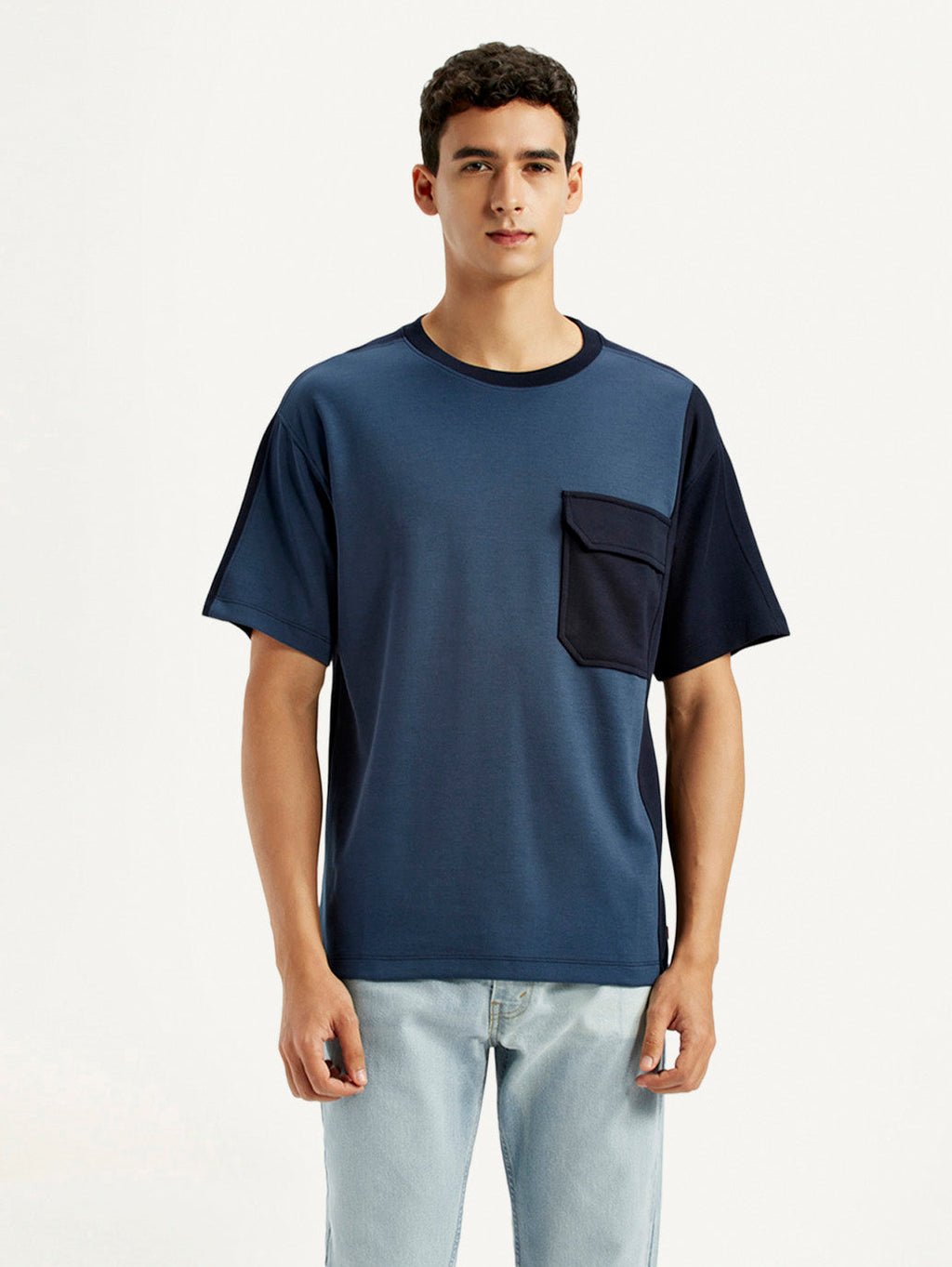 Men's Colorblock Blue Crew Neck T-shirt