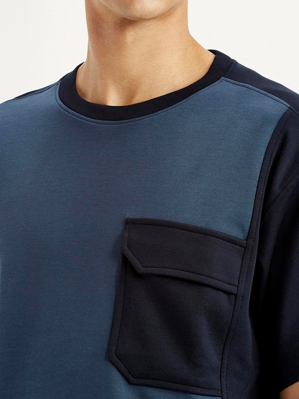 Men's Colorblock Blue Crew Neck T-shirt