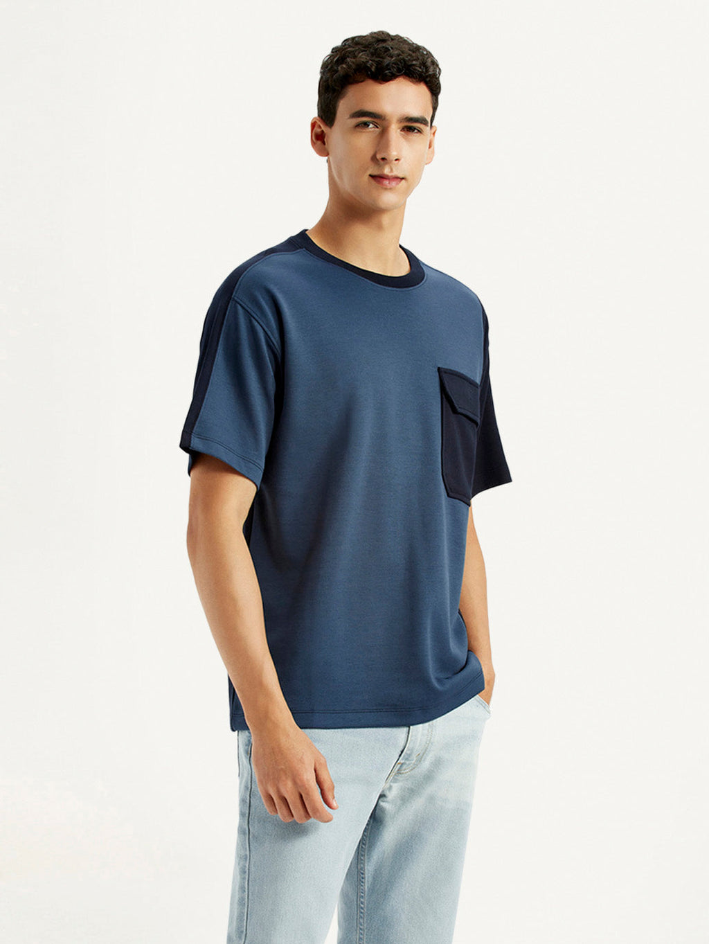 Men's Colorblock Blue Crew Neck T-shirt