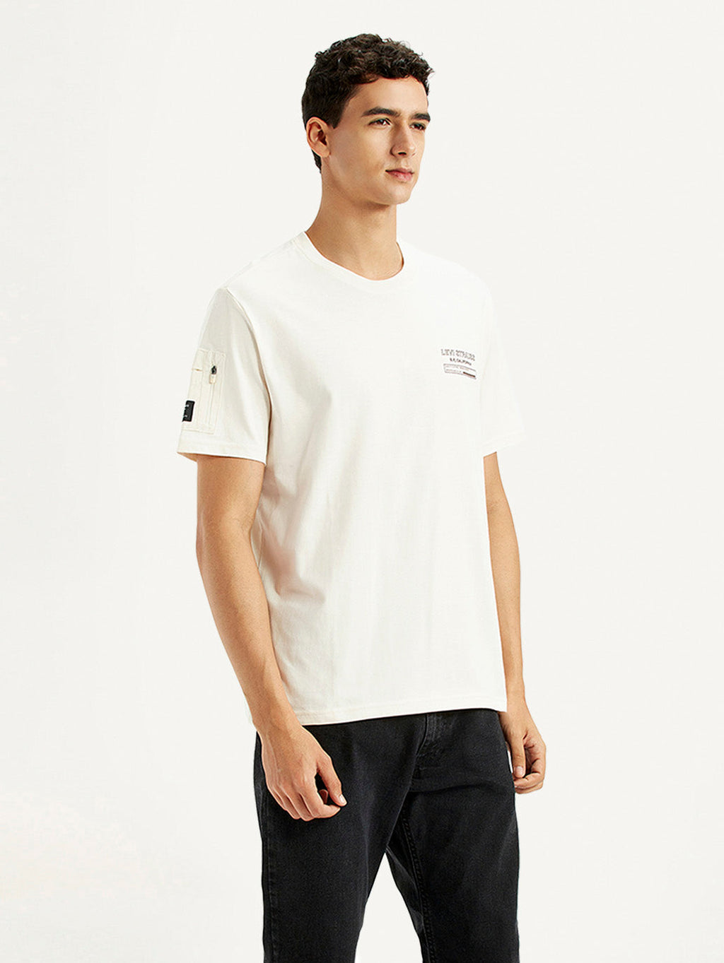 Men's Graphic Print Cream Crew Neck T-shirt