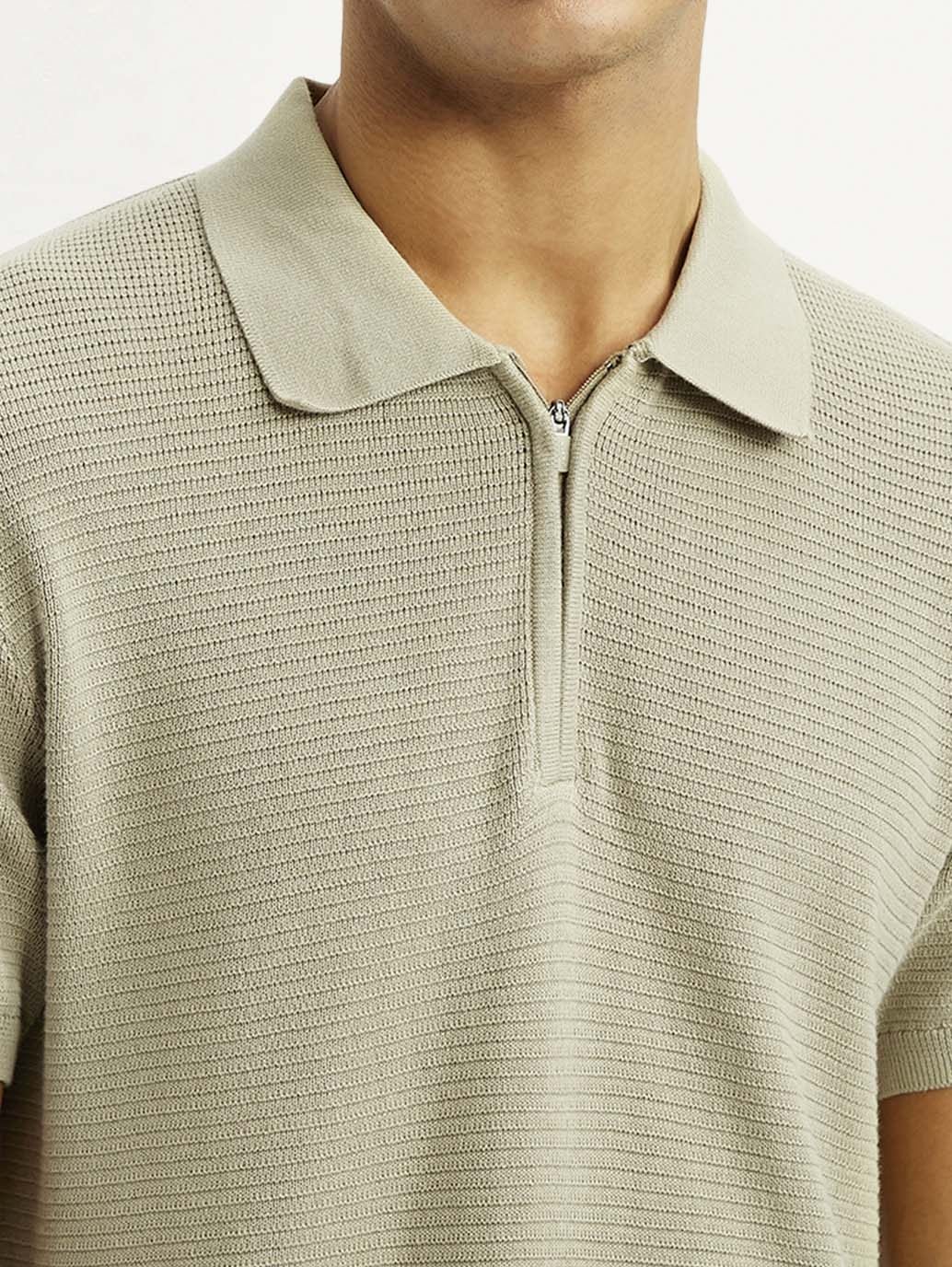 Men's Textured Beige Slim Fit Polo T-shirt