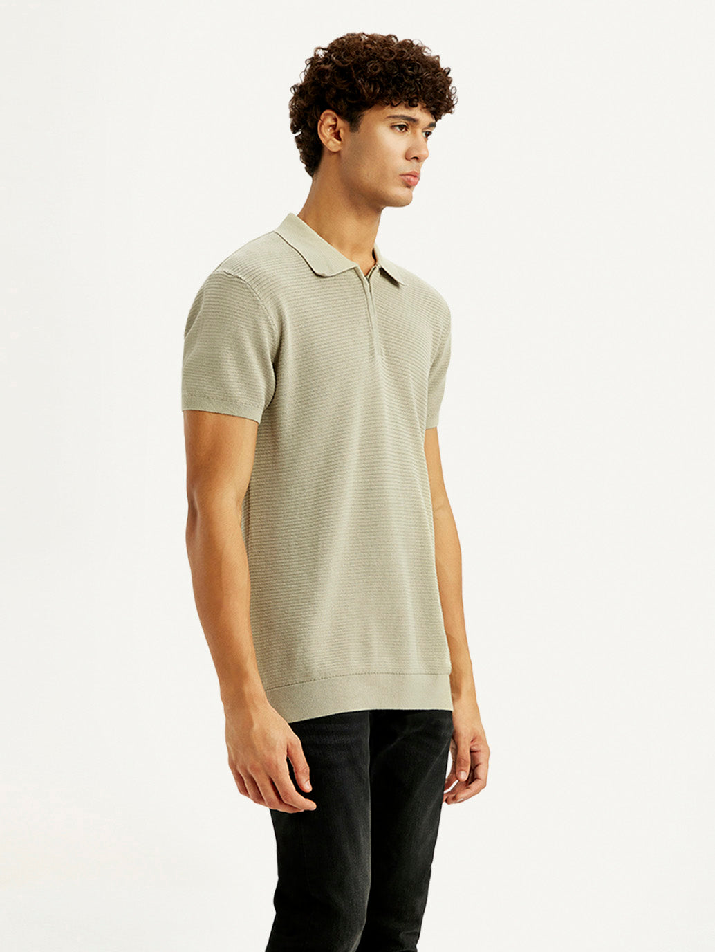 Men's Textured Beige Slim Fit Polo T-shirt