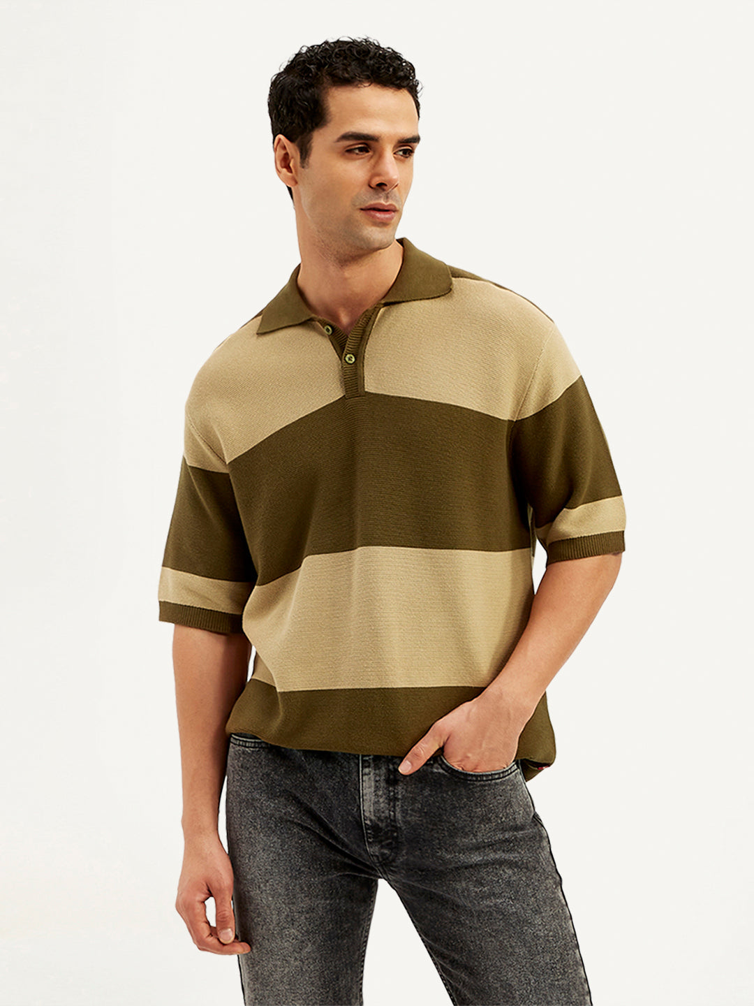 Men's Colorblock Loose Fit Polo T-Shirt