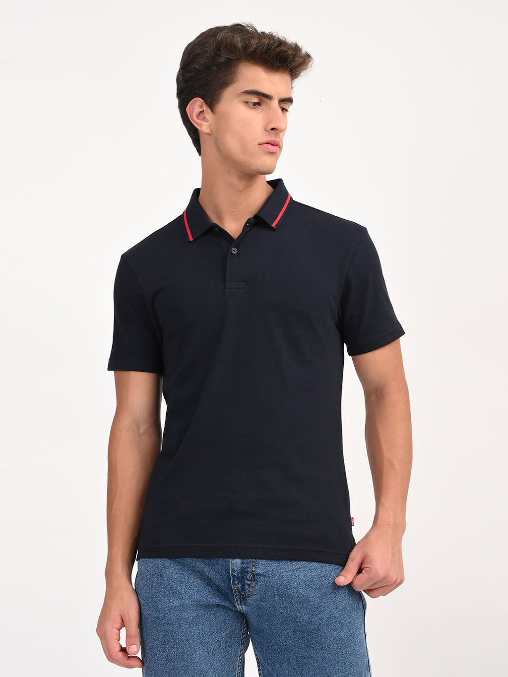 Men's Solid Navy Slim Fit Polo T-shirt