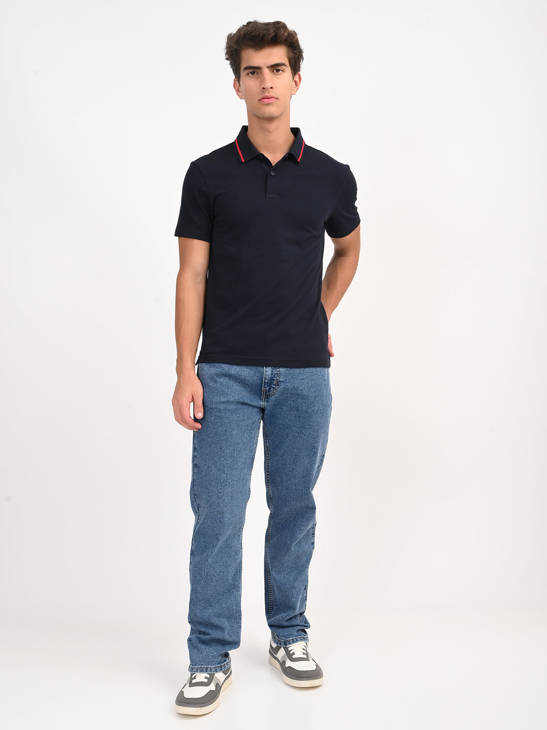 Men's Solid Navy Slim Fit Polo T-shirt