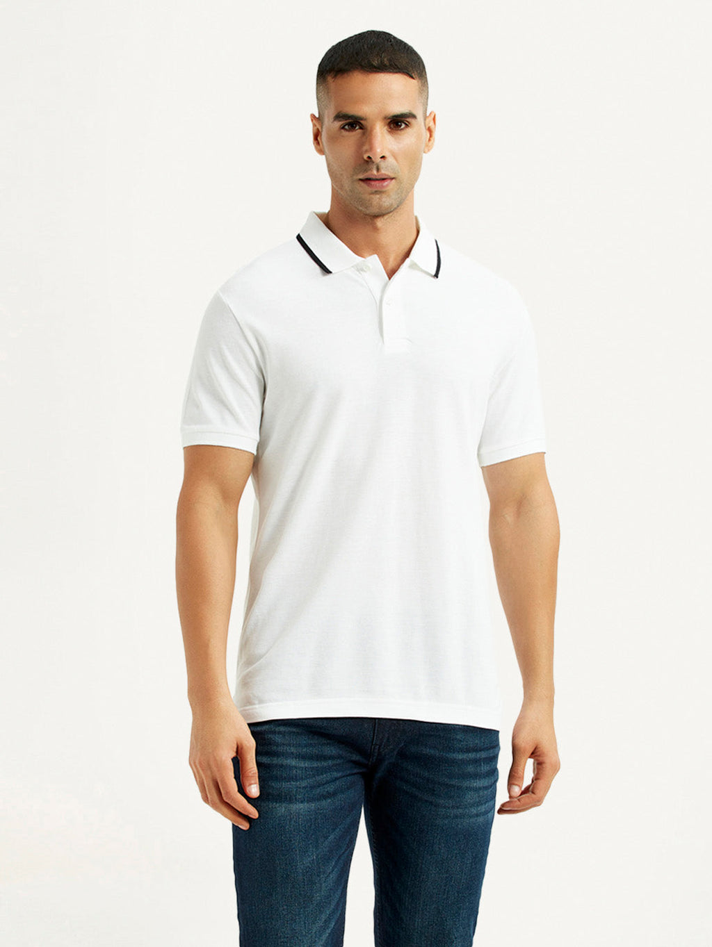 Men's Solid White Slim Fit Polo T-shirt