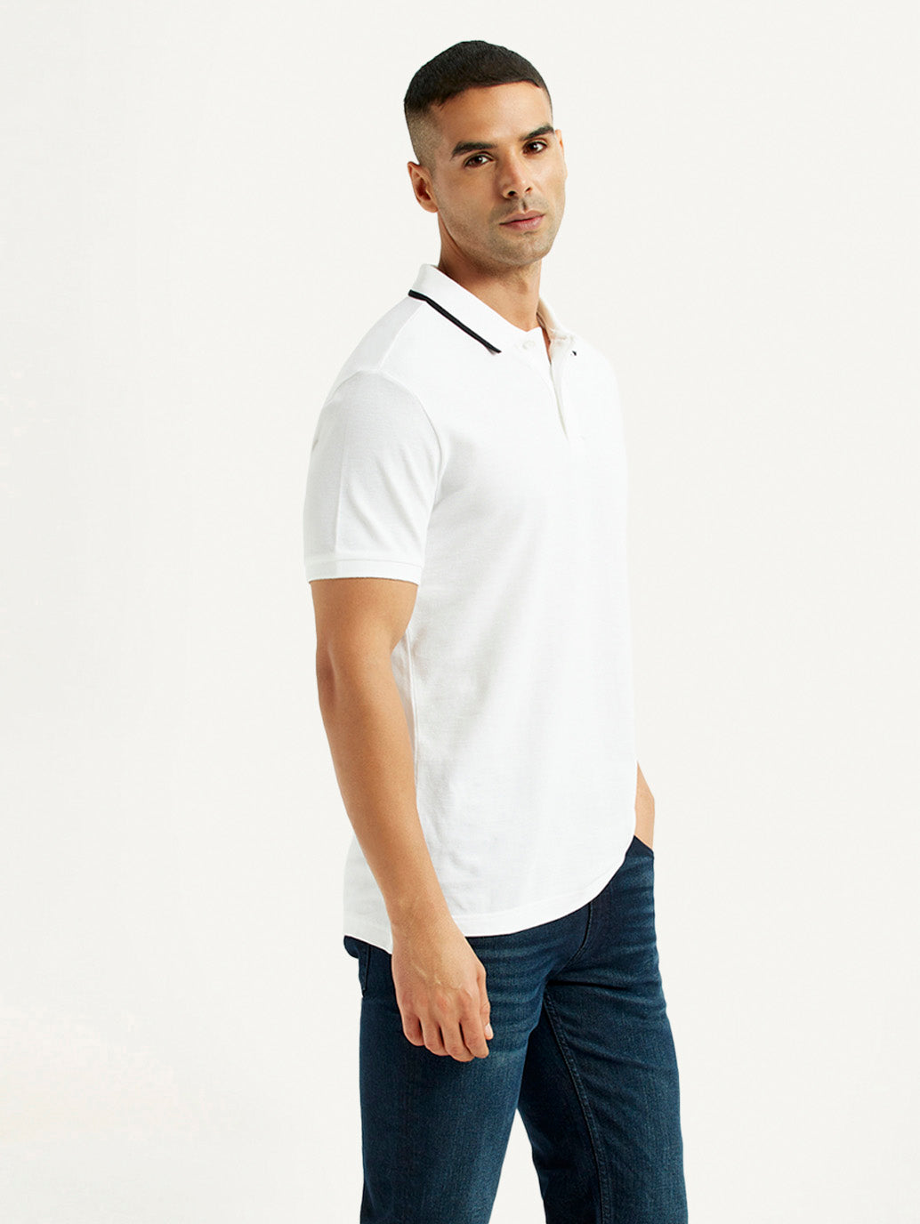 Men's Solid White Slim Fit Polo T-shirt