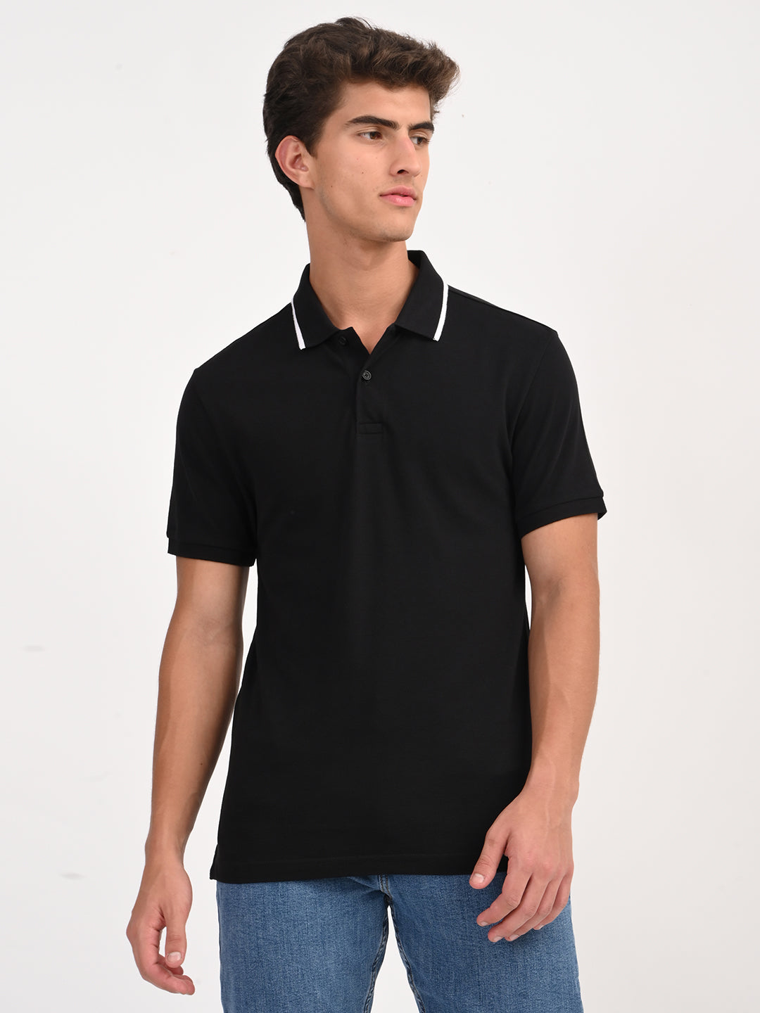Men's Solid Black Slim Fit Polo T-shirt
