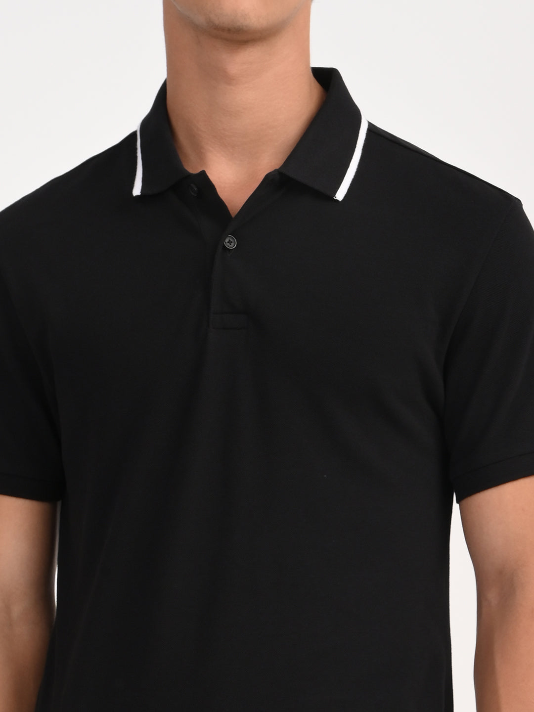 Men's Solid Black Slim Fit Polo T-shirt