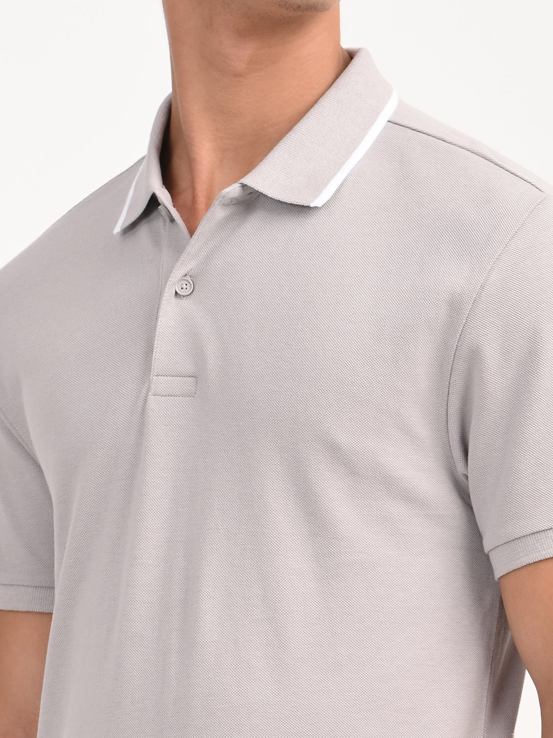 Men's Solid Light Grey Slim Fit Polo T-shirt