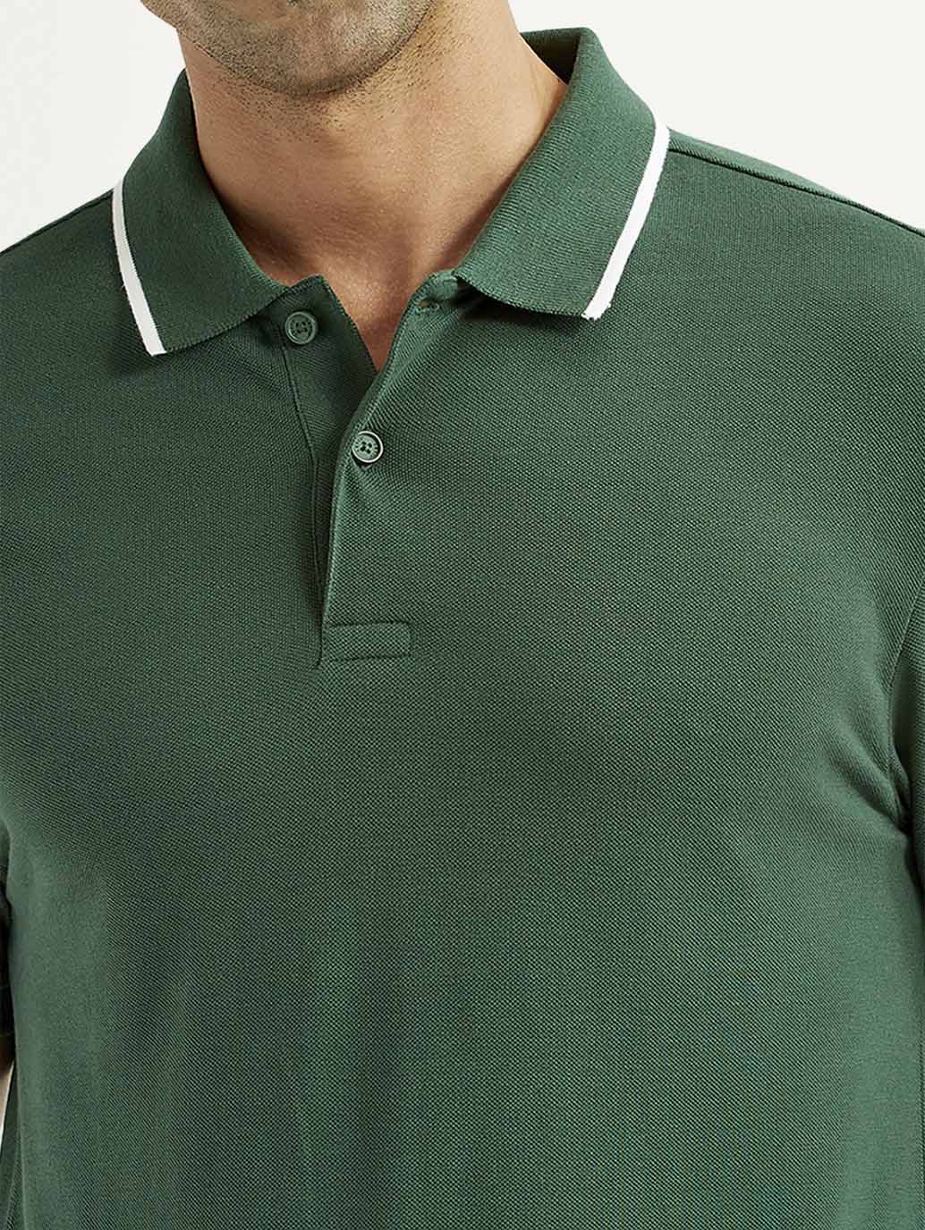 Men's Solid Dark Green Polo T-Shirt