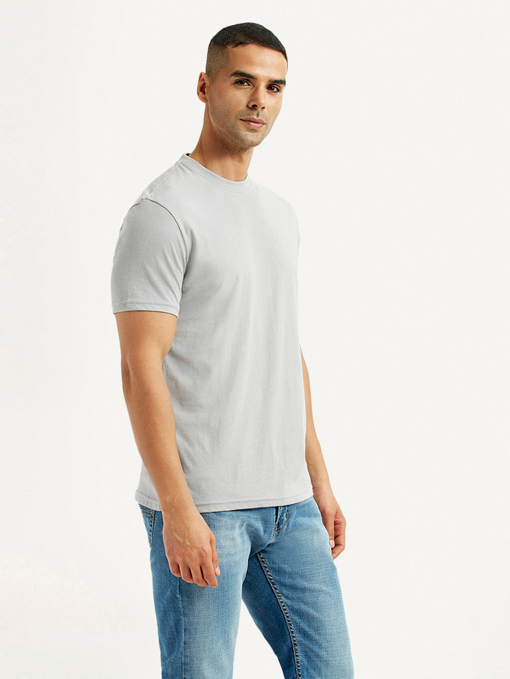 Men's Solid Light Grey Crew Neck T-shirt