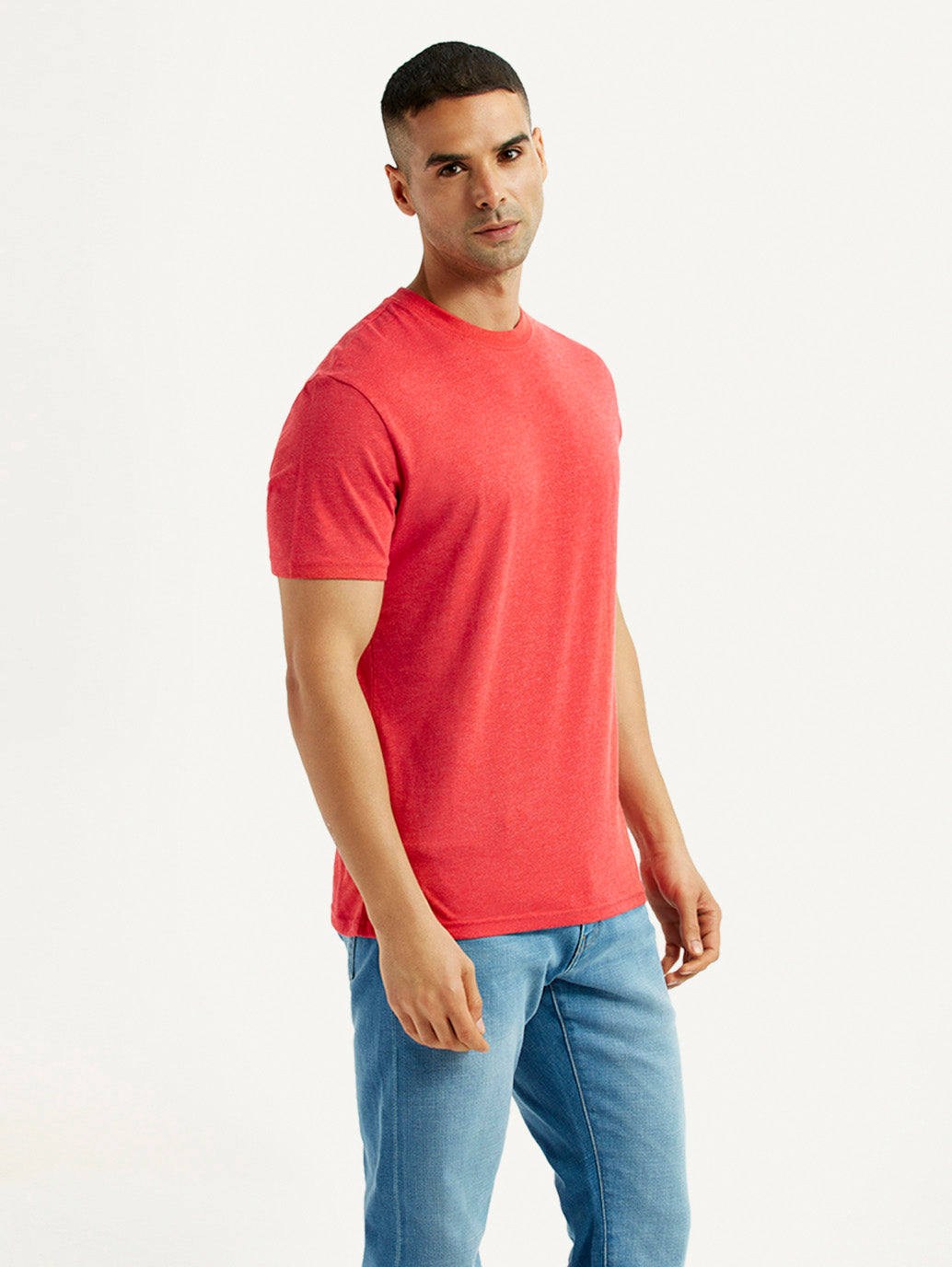 Men's Solid Coral Crew Neck T-Shirt