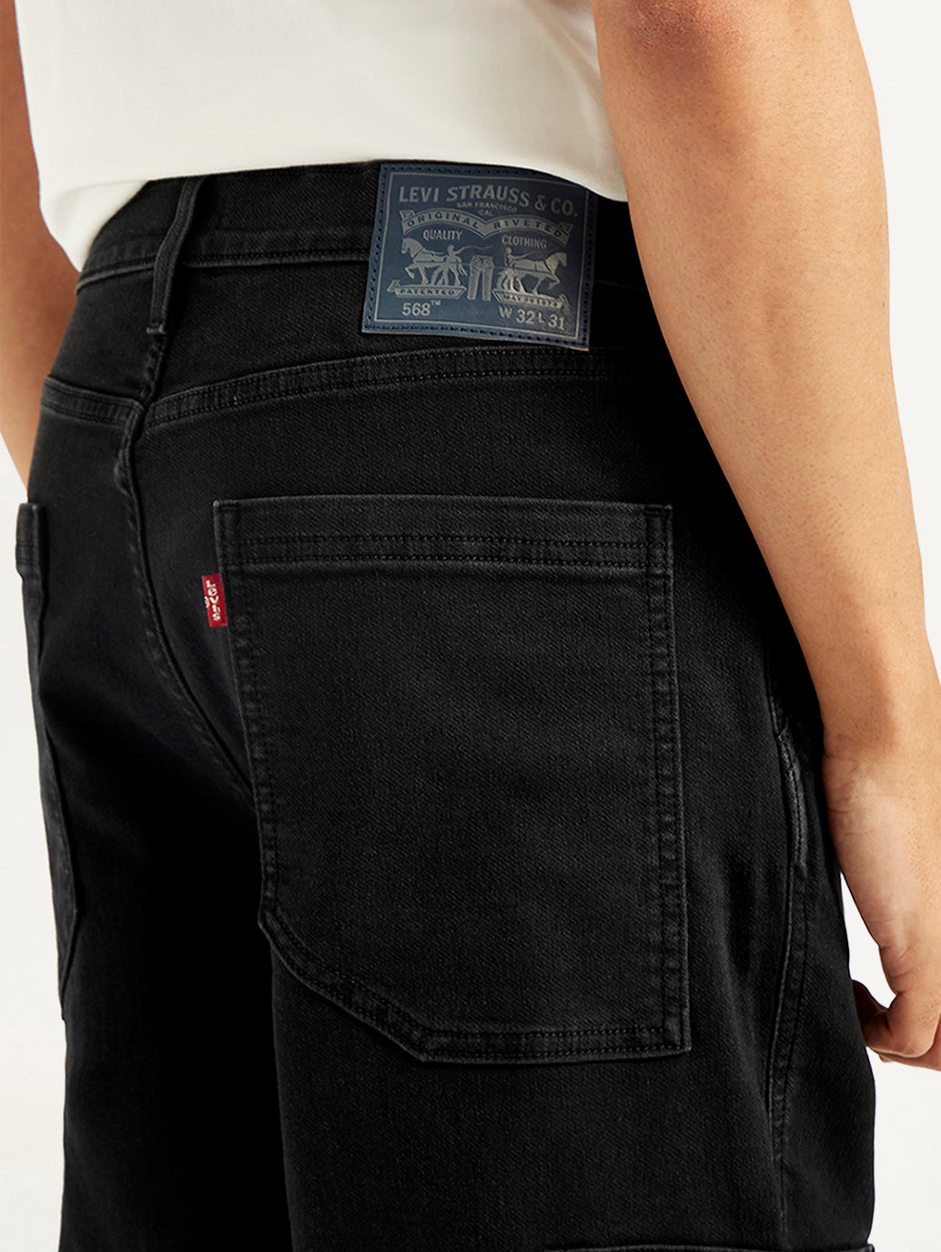 Men's 568 Black Loose Straight Cargo Trousers