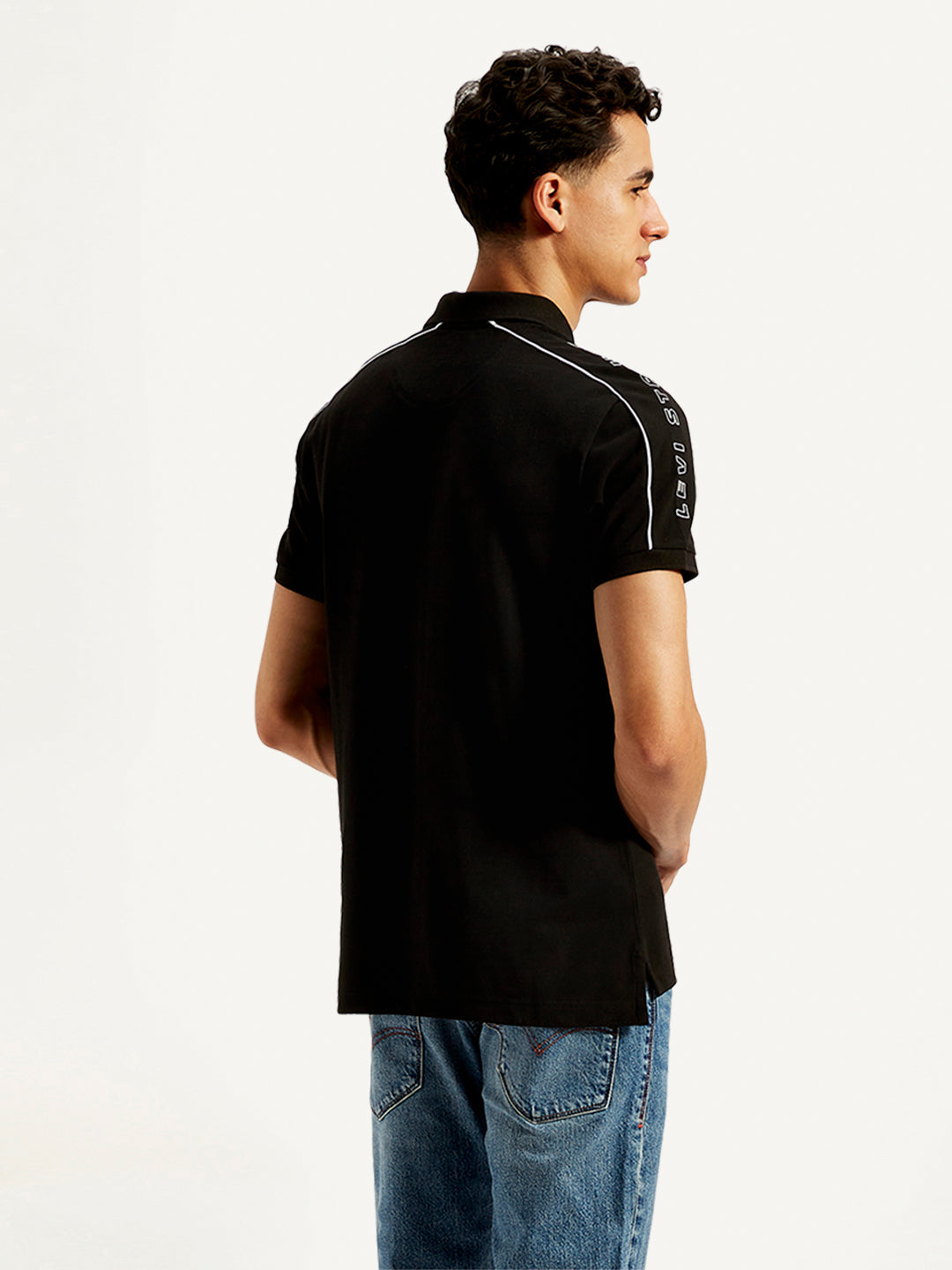 Men's Typographic Print Slim Fit Polo T-Shirt