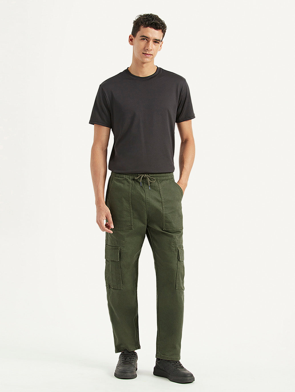 Men's Olive Tapered Fit Cargo Trousers