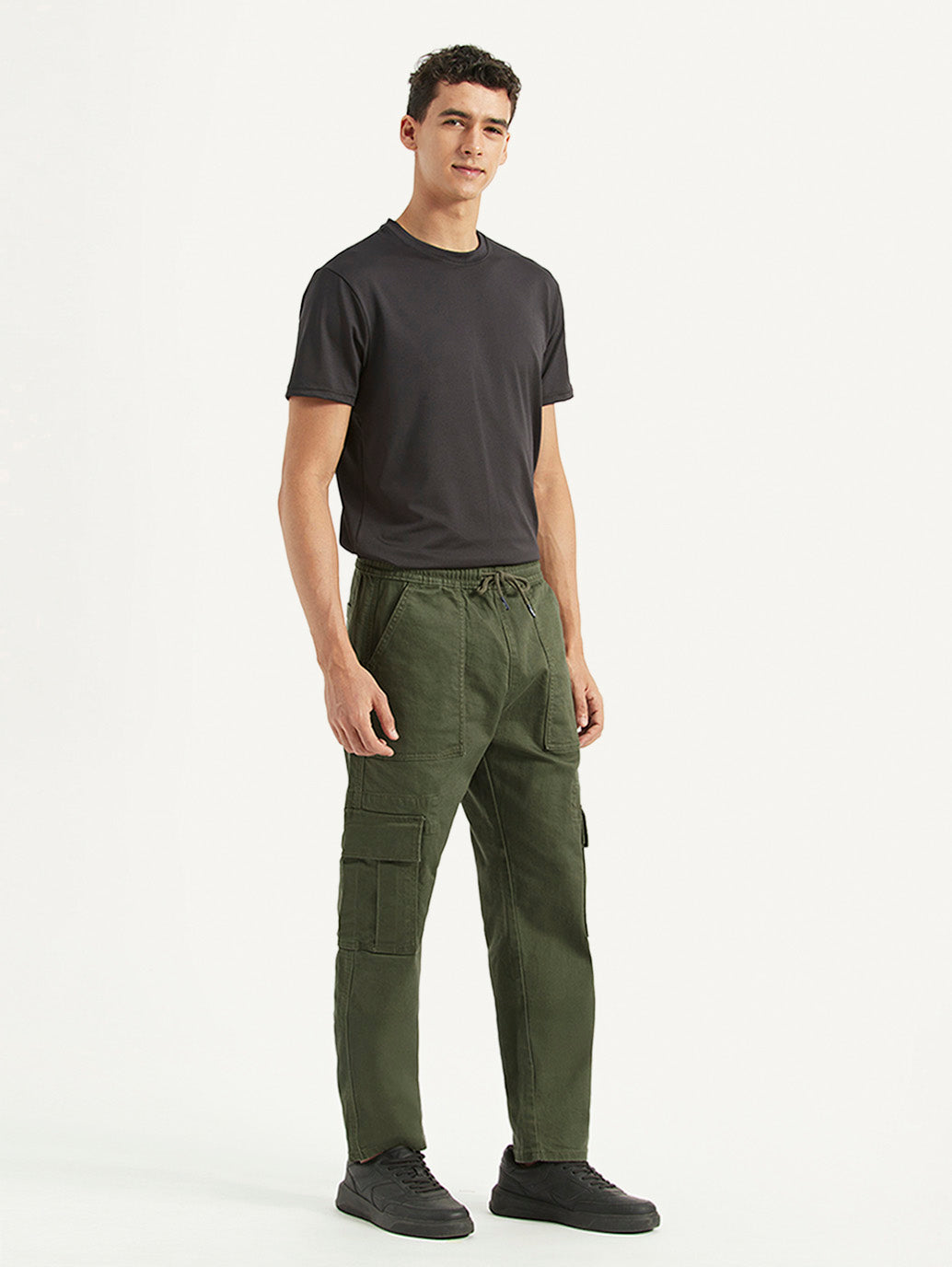 Men's Olive Tapered Fit Cargo Trousers