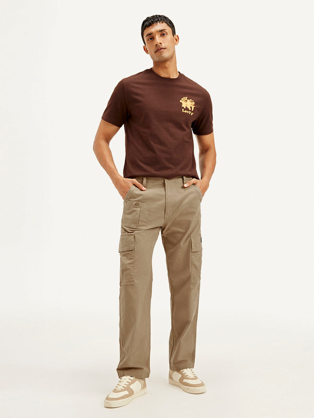 Men's Brown Loose Fit Cargo Trousers