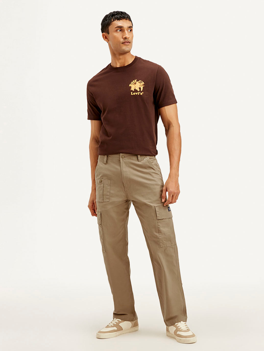 Men's Brown Loose Fit Cargo Trousers