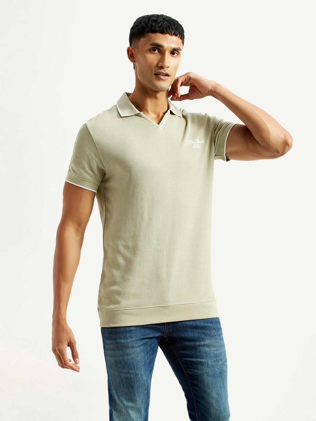 Men's Solid Beige Slim Fit Polo T-Shirt