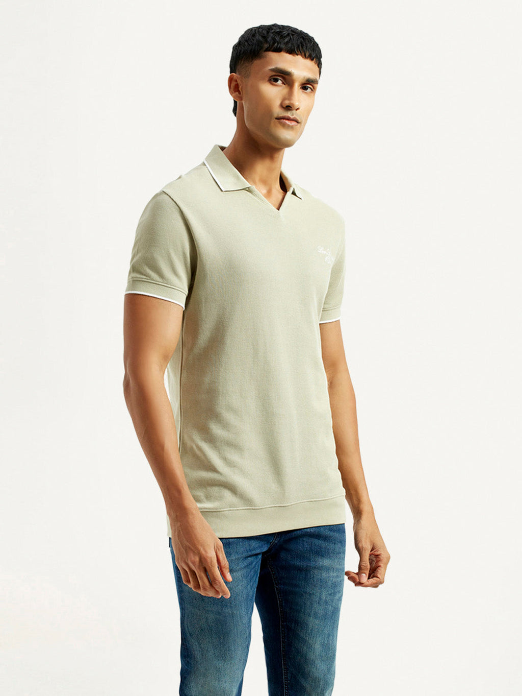 Men's Solid Beige Slim Fit Polo T-Shirt