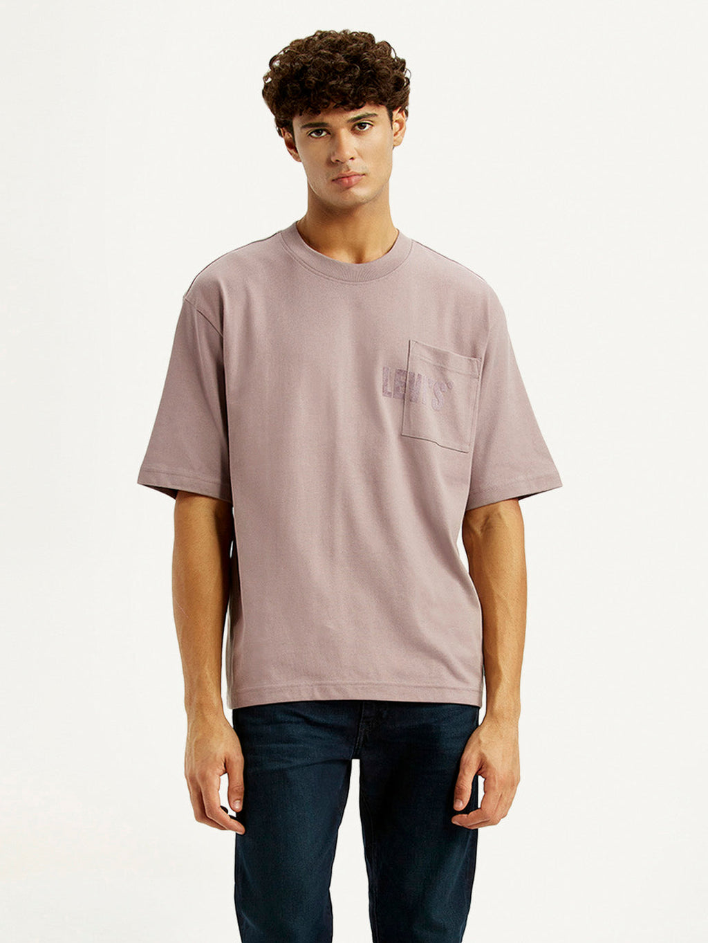 Men's Brand Logo Mauve Loose Fit T-shirt