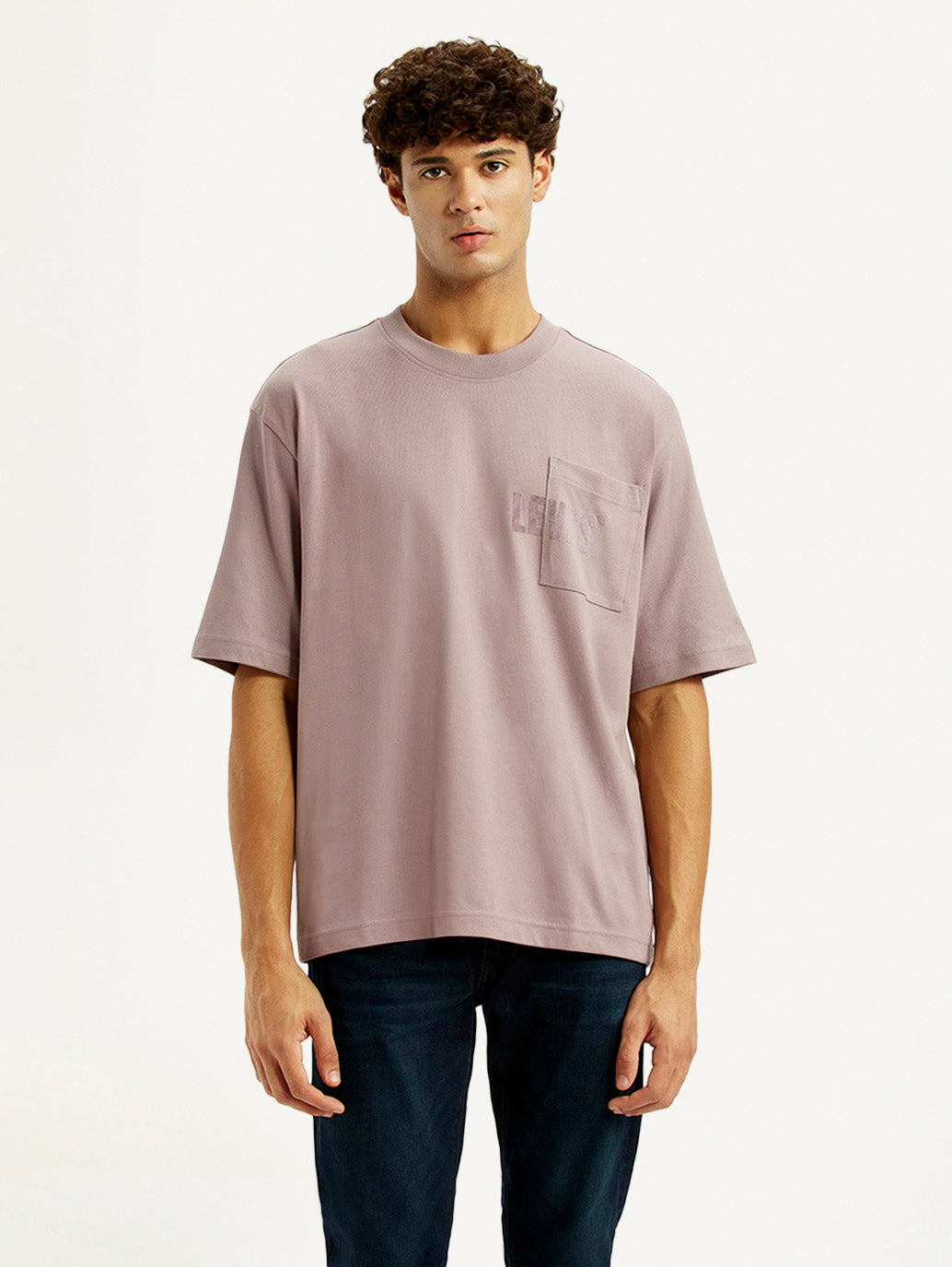 Men's Brand Logo Mauve Loose Fit T-shirt