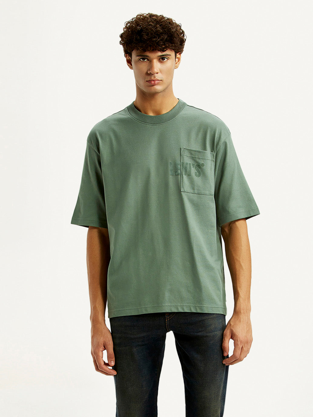 Men's Brand Logo Green Loose Fit T-shirt
