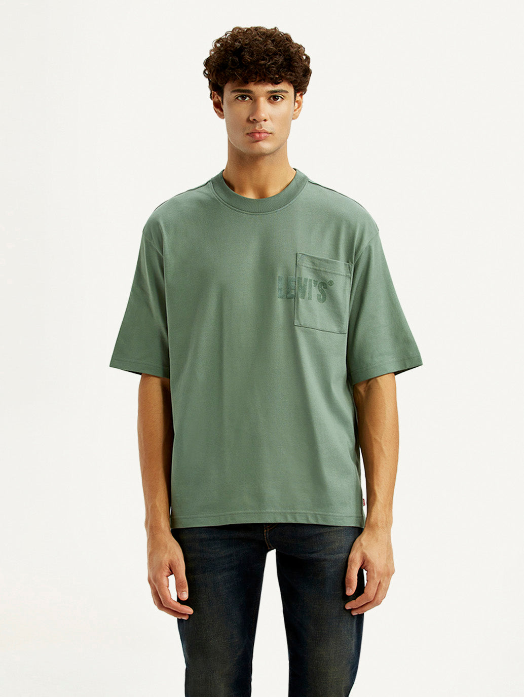 Men's Brand Logo Green Loose Fit T-shirt