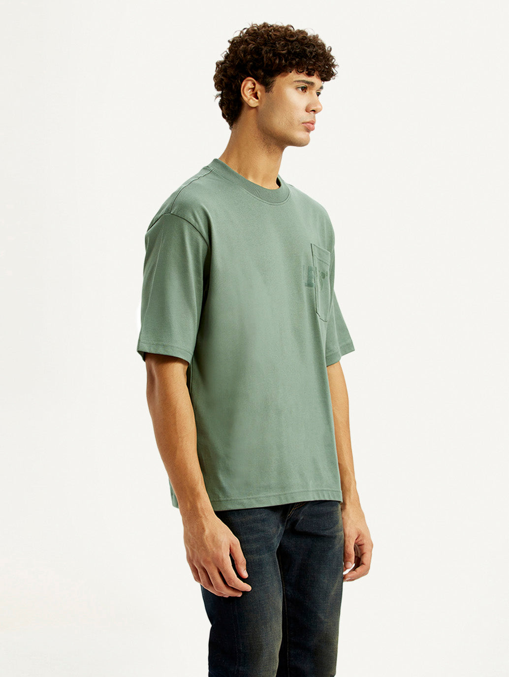 Men's Brand Logo Green Loose Fit T-shirt