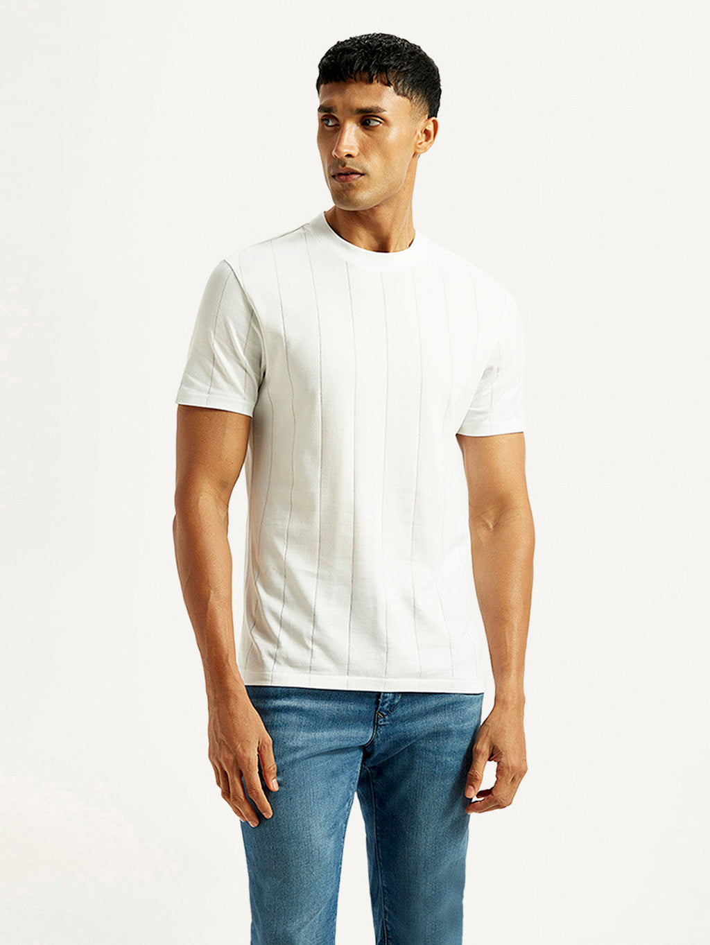 Men's Striped White Crew Neck T-shirt