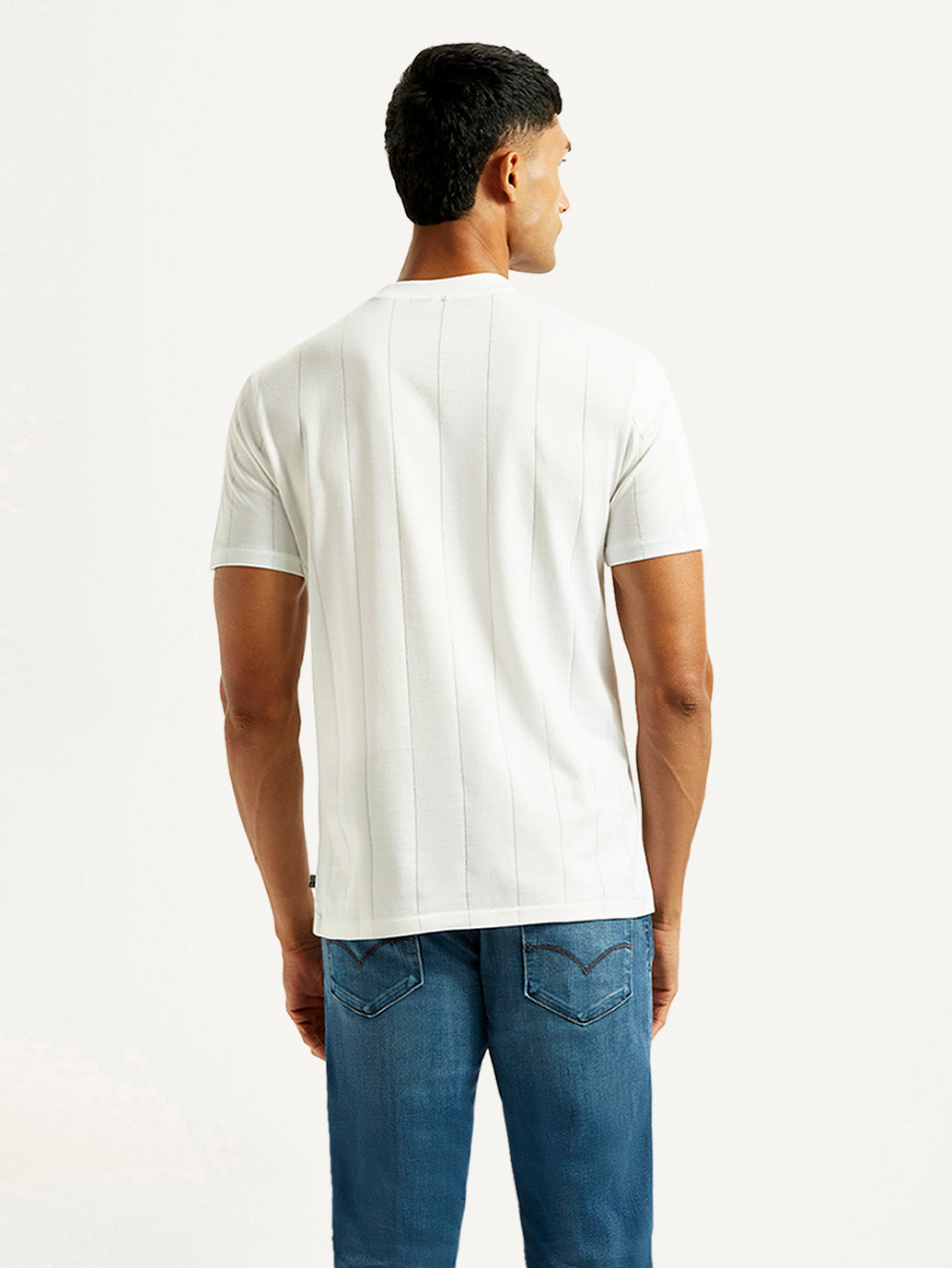Men's Striped White Crew Neck T-shirt